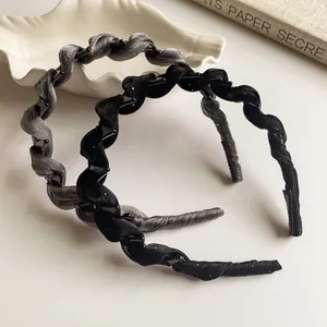 Serre-têtes torsadés élégants en noir et gris avec petits clips de fixation intégrés