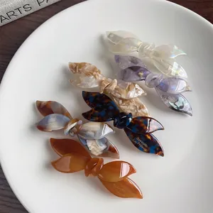 French Style Acetate Bow Hair Clip Sweet Elegant Tortoise Shell Marble Pattern Spring Clip For Women Durable Daily Headwear Jewelry