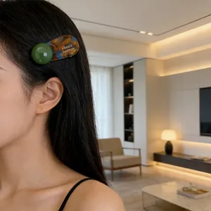 Elegant Korean style ball hair clip with tortoiseshell pattern and handmade golden lettering