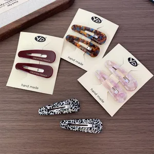 French Retro Acetate Water Drop Hair Clips Set Tortoiseshell Marble Snap Clips Gold Logo BB Hairpins For Women Daily Accessories