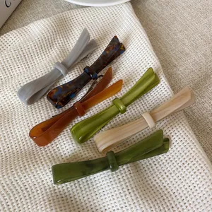 French Style Acetate Bow Hair Clip Minimalist Marble Tortoise Shell Spring Clip Ponytail Side Hairpin For Women Fashion Headwear