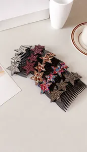 Star rhinestone hair comb details with resin material specs and 20-tooth design