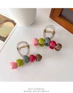 Detail of Korean luxury hair claw clip with colorful heart beads and transparent acrylic