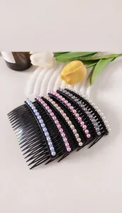 Detailed view of resin faux pearl hair combs in various colors with size specifications