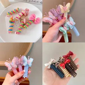 Bunte Gradient Telefonkabel Haargummis Spirale Haarrringe Für Kinder Regenbogen Schmetterling Herz Blume Haarschmuck