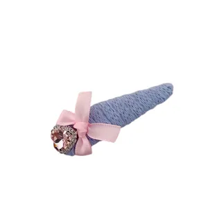 Sweet purple woven hair clip with pink satin bow and heart-shaped rhinestone
