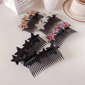 Set of 5 Korean style star-shaped hair combs with pearls and rhinestones for women
