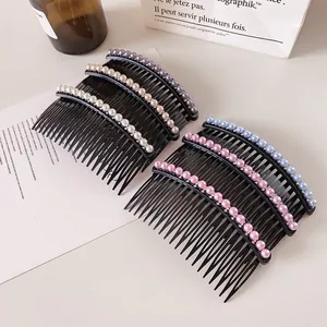 Set of 6 colorful faux pearl hair combs with rhinestones and non-slip curved teeth