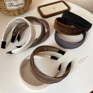 Damen Breiter Satin Stoff Plissee Haarreif Texturierte Einfarbig Mode Haarband Für Gesichtswaschen Täglich Haarschmuck