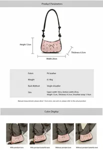Detaillierte Größentabelle und Spezifikationen für die rosa PU-Schultertasche