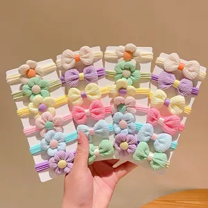 Kids Hair Ties Elastic Flower And Bow Hair Bands Macaron Color Ponytail Holder For Toddler Girls Hair Accessories