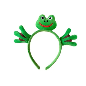 Diadema de rana verde de felpa con ojos divertidos y manos para accesorios de pelo niña
