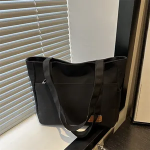 Bolso Tote de Lona de Gran Capacidad para Mujer Vintage Minimalista Color Sólido Bolso de Hombro para Viaje Diario Compras Casual