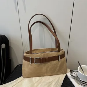 Borsa a Spalla da Donna di Grande Capacità Retrò Minimalista Urbana in Pelle Sintetica Tela Borsa Sottoascellare