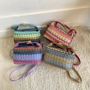 Borsa a Tracolla Intrecciata Bohemienne per Donna Colore a Contrasto Motivo Geometrico Borsa a Mano con Tracolla Regolabile Piccola