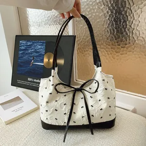 Sac à Épaule Femme Mode Nœud Doux Texture Bulles Sac Sous le Bras Élégant Rétro Coréen Casual Sac à Main Quotidien