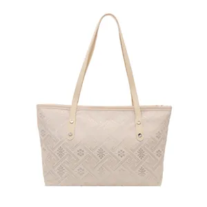 Neue beige Jacquard-Beuteltasche im chinesischen Stil mit floraler Stickerei und Tragegriff