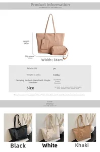Detailed view of the 3-piece houndstooth tote bag set with size and material specifications