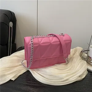 Women Triangle Quilted PU Leather Chain Crossbody Bag Fashion Small Square Shoulder Bag Elegant Handbag Daily Travel Party