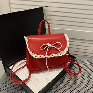Sweet Lace Bow Mini Backpack For Women PU Leather Cute Japanese Lolita Student Small Schoolbag Fashion Crossbody Bag