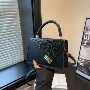 Dames Mode Krokodillenpatroon PU Leer Handtas Crossbody Schoudertas Goud Metalen Slot Kleine Vierkante Tas Urban Stijl Dames Tas