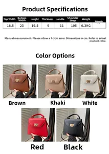 Tabella taglie borsa a tracolla in pelle PU con dimensioni e cinque varianti di colore