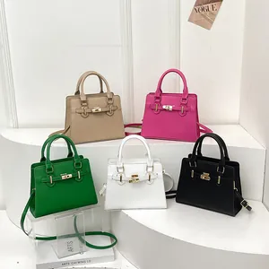 Women Urban Minimalist PU Leather Handbag With Gold Lock Decorative Belt Adjustable Strap Shoulder Crossbody Square Bag