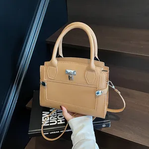 Women Minimalist Pebbled PU Leather Handbag Fashion Square Crossbody Bag With Metal Lock Retro Shoulder Bag For Daily Commuting Office Bag