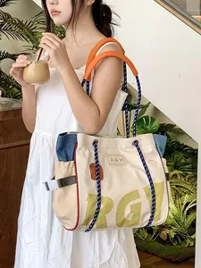 Japanese style canvas tote bag with large capacity and colorful RGY printed letters