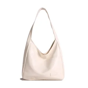 Borsa a secchiello minimalista in pelle PU beige, capiente con tracolla larga