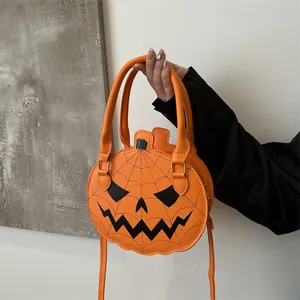Halloween Pumpkin Crossbody Bag For Women PU Leather Jack-O-Lantern Spider Web Pattern Festive Party Handbag Shoulder Bag