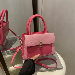 Women Patchwork Crossbody Bag Synthetic Leather Fabric Top Handle Handbag With Metal Lock Square Small Shoulder Bag Daily
