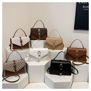 Collection of minimalist flap crossbody bags in various colors and vintage patterns