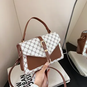 Women's Vintage PU Leather Crossbody Bag Retro Monogram Patchwork Handbag Small Square Flap Shoulder Bag For Commuter Daily Wear