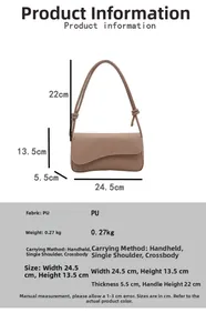 Detailed size chart and specifications for the minimalist mauve PU leather shoulder bag