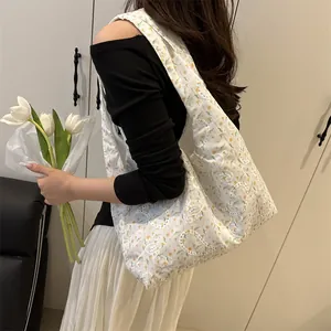 Floral embroidered canvas tote bag for women, spacious shoulder bag for casual summer use