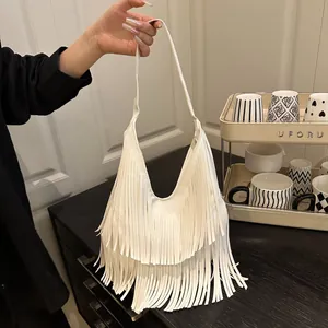 Fashion Tassel Shoulder Bag For Women Oxford Cloth Hobo Bag Fringe Tote Casual Handbag Urban Minimalist Shopping Bag