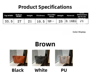 Size chart and color options for PU leather diamond lattice tote bag showing dimensions