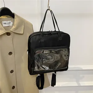 Black 2025 large capacity transparent crossbody backpack for daily and school use