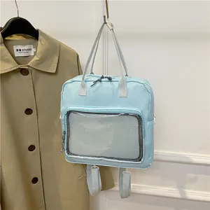 Light blue large capacity clear backpack and crossbody bag for school and daily use