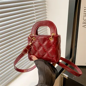 Women Mini Quilted Handbag PU Leather Small Square Bag With Top Handle Metal Ring Crossbody Shoulder Bag For Daily Party