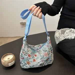 Vintage Floral Jacquard Shoulder Bag For Women Small Retro Underarm Bag With Adjustable Strap Casual Bohemian Style Handbag