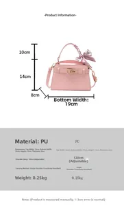 Pink crocodile pattern mini handbag detail with size chart and metal lock closure