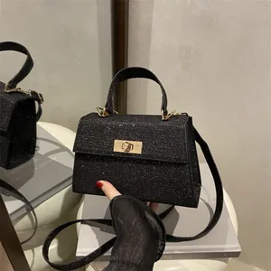 Women Shimmering Glitter Top Handle Bag Metal Turn Lock Fashion Crossbody Purse For Party Wedding Elegant Lady Handbag
