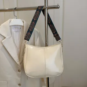 Women Retro PU Leather Crossbody Bag Ethnic Print Wide Shoulder Strap Fashion Small Square Tote Shoulder Bag For Daily Use