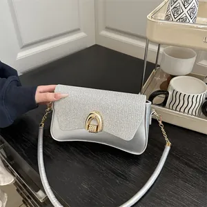 Sac à Épaule Femme Mode à Paillettes avec Boucle Mors Dorée Petit Sac Bandoulière en Cuir PU pour Fête Quotidien