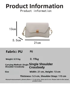 Tableau des tailles détaillé pour sac carré en cuir PU avec dimensions et bandoulière