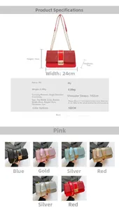 Detailed size specifications of PU crossbody bag with dimensions 24x13x7cm and chain strap