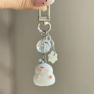 Bijou de Téléphone Peluche Bonhomme de Neige Chien Porte-clés Perlé Fait Main pour Femmes Filles Accessoires de Sac