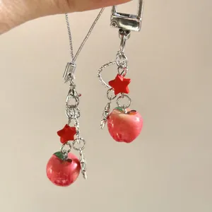 Süßer Roter Apfel Stern Herz Harz Schlüsselanhänger Für Damen Mädchen Taschenanhänger Handy Lanyard Mit Love You Metall Tag